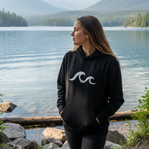 SALE Black French Terry Hoodie/Wave