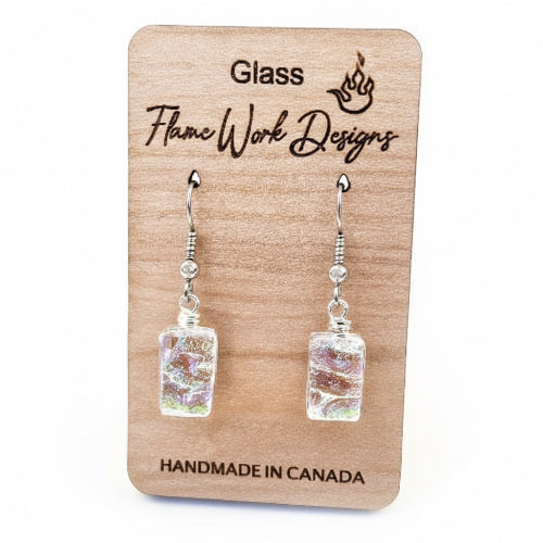 Dichroic Glass Earrings - Rainbow Clear