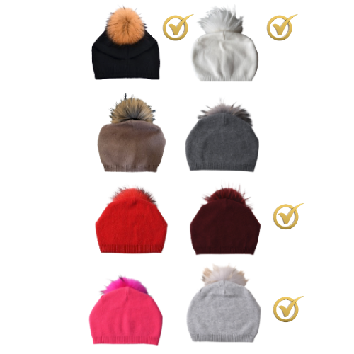 Cashmere Beanie / Fur Pom