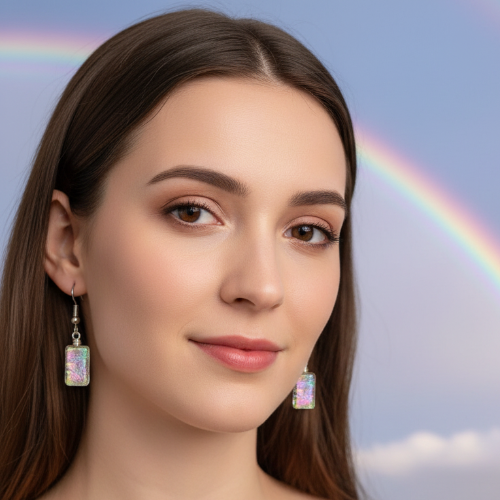 Dichroic Glass Earrings - Rainbow Clear