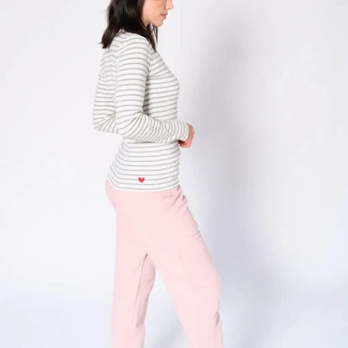 Striped Henley Top - Grey mix