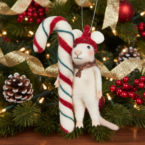 Holiday Mouse Wool Ornament