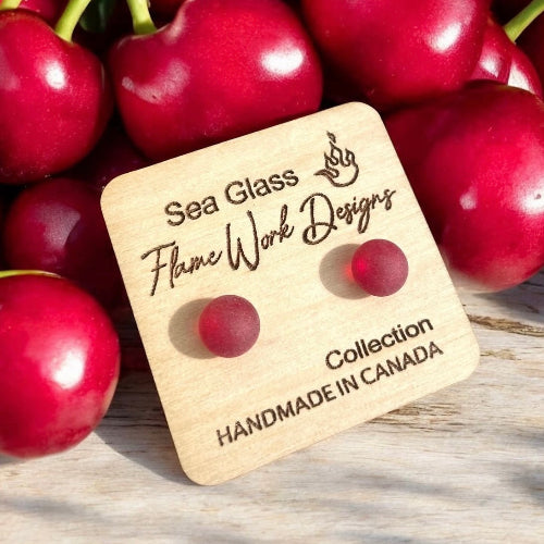 Sea Glass Studs - Red