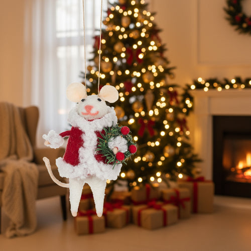 Santa Mouse Wool Ornament