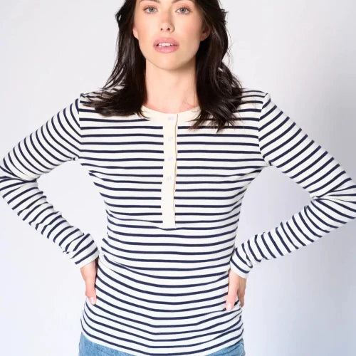 Striped Henley Top - Black mix