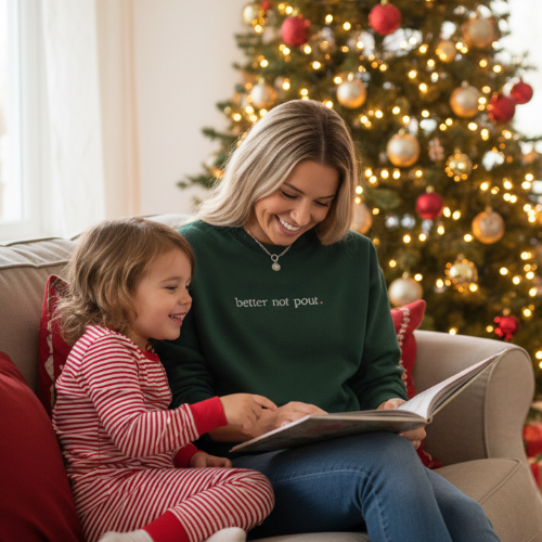Embroidered Christmas Crewneck / Forest Green