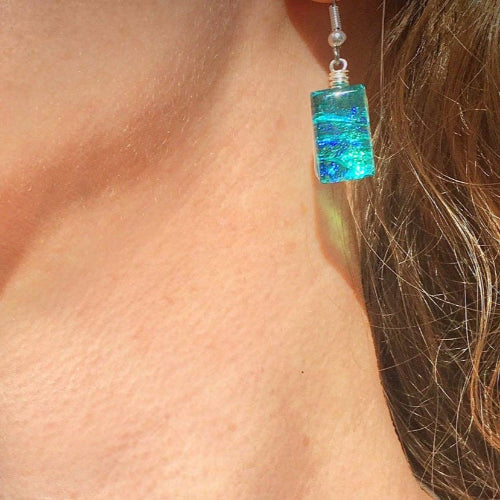 Dichroic Glass Earrings - Caribbean Blue