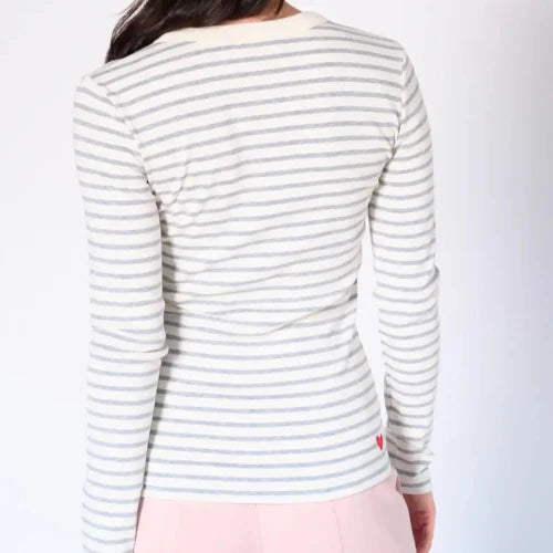Striped Henley Top - Grey mix