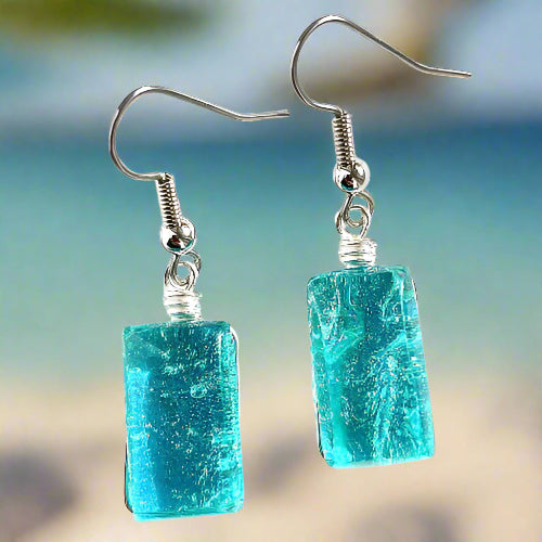 Dichroic Glass Earrings - Caribbean Blue