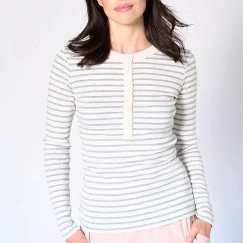 Striped Henley Top - Grey mix