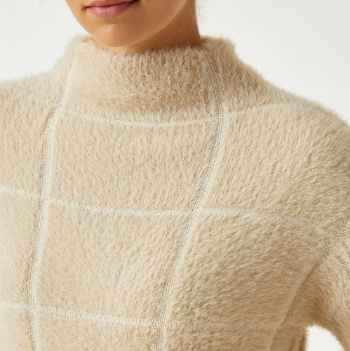 Fuzzy Mock Neck Sweater - Beige